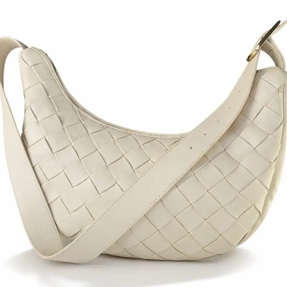 Rachel Zoe Woven Hobo Shoulder Bag Cream Ivory Faux Leather Bottega Style Purse